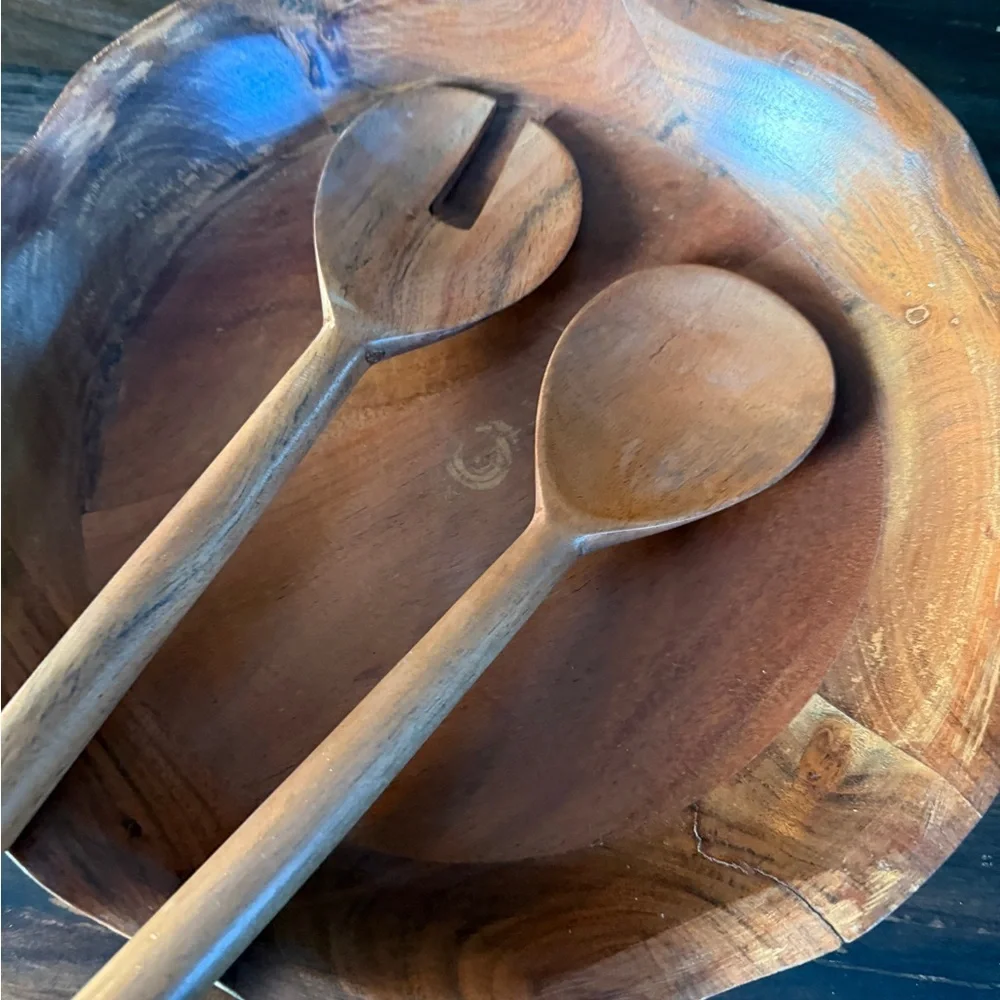 Acacia Wooden Salad Bowl Set - Picture 4 of 6